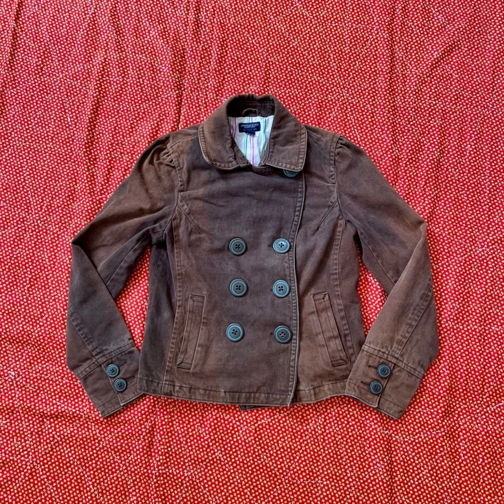 American Eagle Outfitters Brown Double Breasted Pea Coat Jacket Womens Medium